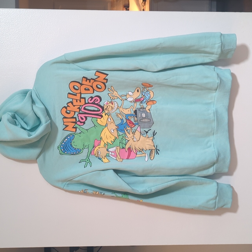 Nickelodeon 90s Blue Fleece Graphic Hoodie Hey Arnold Rugrats Small